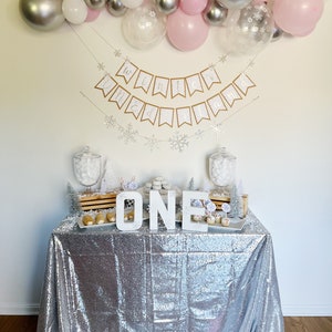 Snowflake Balloon Garland Winter Wonderland Onederland First Birthday Party Pink White Silver Snowflake Balloons Winter Baby Shower image 5