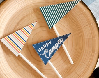 Custom One Happy Camper Birthday Cupcake Toppers | Camping Party Decor | Camp Birthday Decoration | Boy First Birthday | Baby Shower Decor