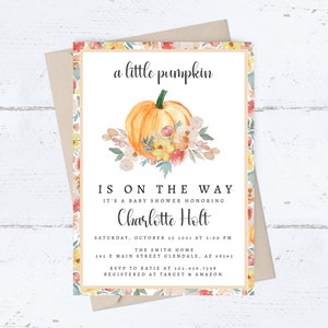 Little Pumpkin Baby Shower Invitation Fall Baby Shower Invitations A Little Pumpkin Decorations Fall Themed Baby Invitations image 2