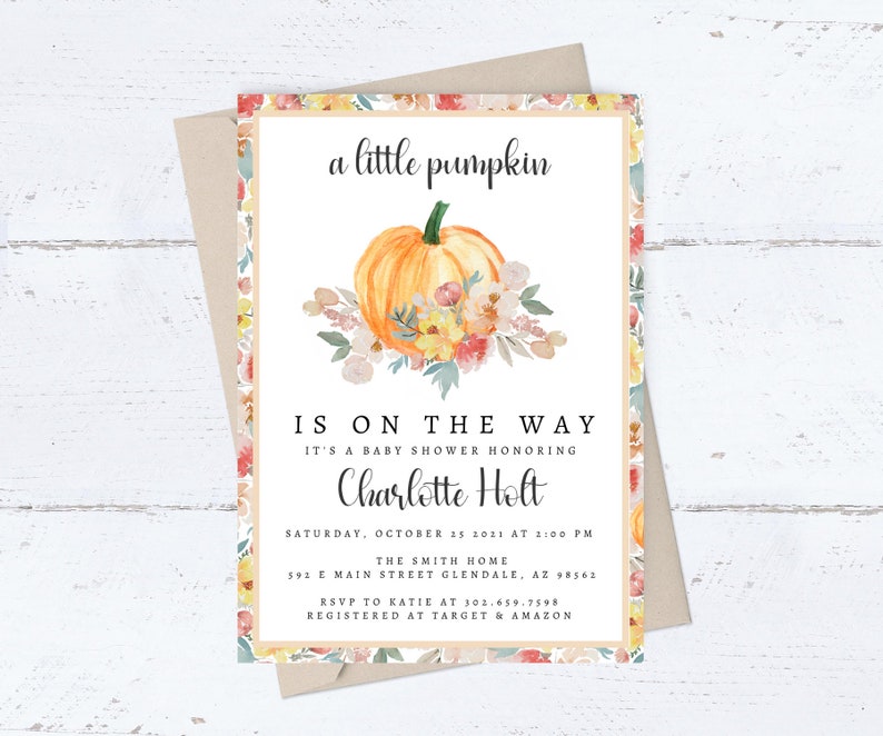 Little Pumpkin Baby Shower Invitation Fall Baby Shower Invitations A Little Pumpkin Decorations Fall Themed Baby Invitations image 2