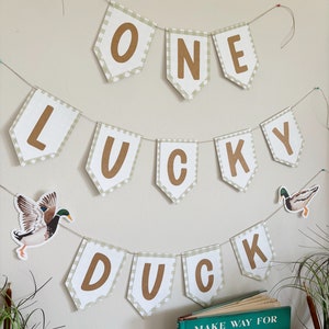 One Lucky Duck Birthday Banner | Watercolor | Mallard Duck | Boy's First Birthday | Birthday Party Decorations | Pennant Sign Decor