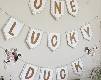 One Lucky Duck Birthday Banner | Watercolor | Mallard Duck | Boy's First Birthday | Birthday Party Decorations | Pennant Sign Decor