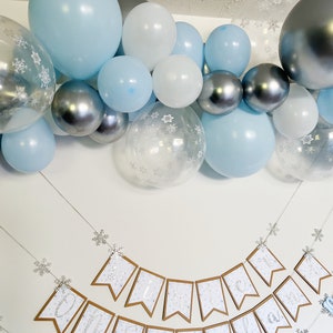 Snowflake Balloon Garland Winter Wonderland Onederland First Birthday Party Blue White Silver Snowflake Balloons Winter Baby Shower image 5