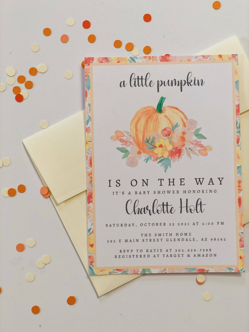 Little Pumpkin Baby Shower Invitation Fall Baby Shower Invitations A Little Pumpkin Decorations Fall Themed Baby Invitations image 7