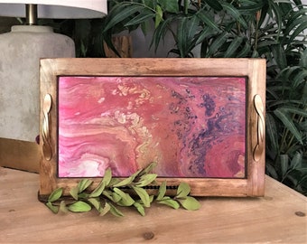 Wood Vanity Tray. Wooden Valet Tray. Decorative Cologne Tray. Acrylic Paint Pouring. Fluid Art. Abstract Art. Bridal Shower Gift