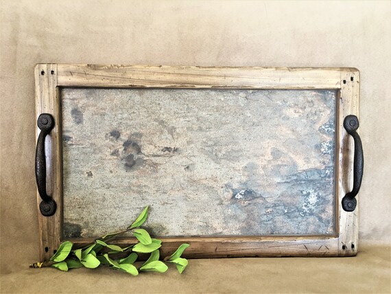 Wood Serving Tray Rustic Tray With Handles Large Wooden Etsy