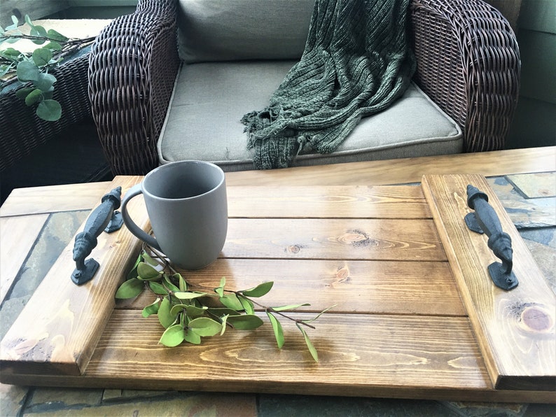 Large Wooden Ottoman Tray. Rustic Serving Tray With Handles. Etsy