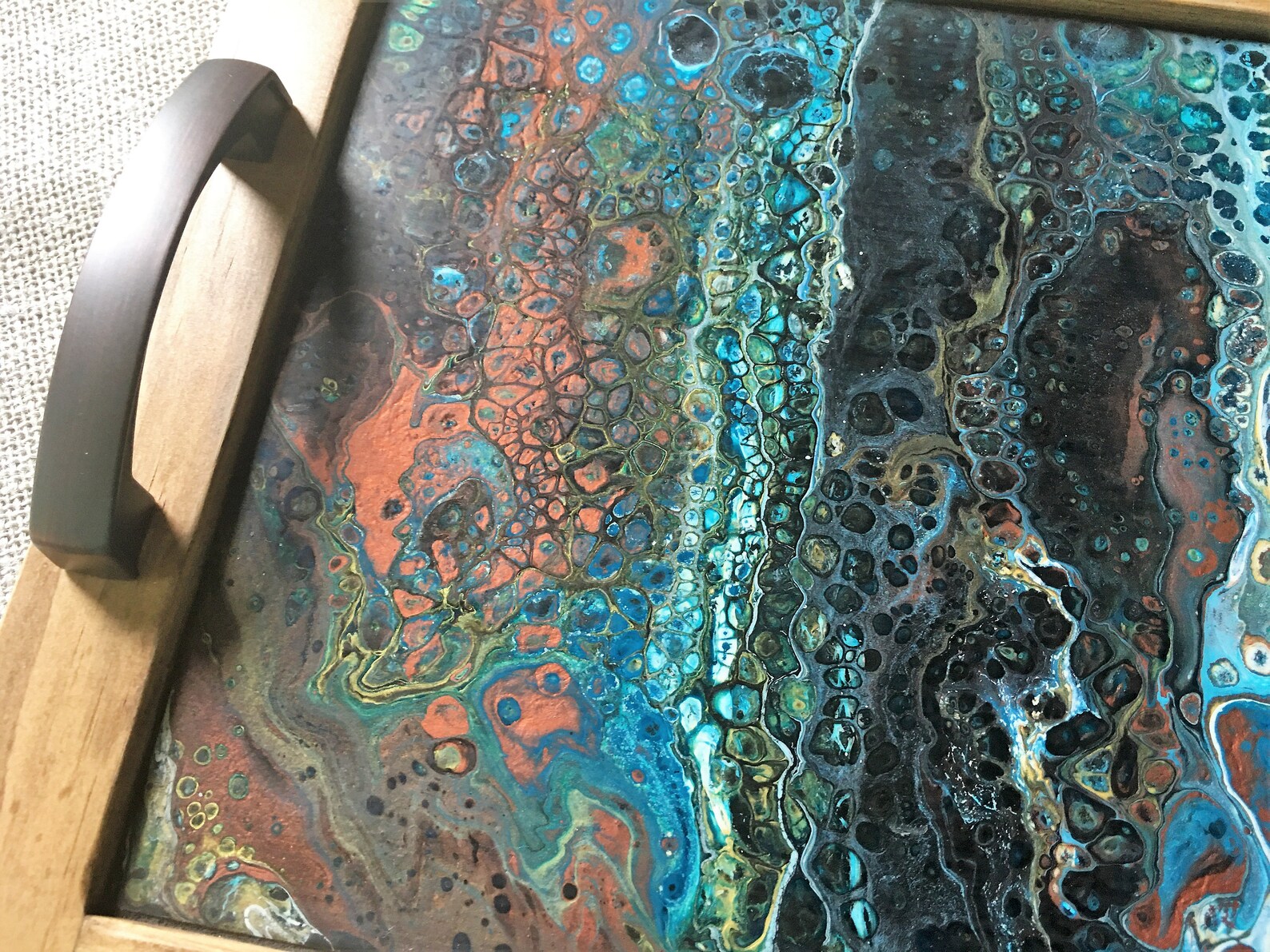 Large Wood Serving Tray. Acrylic Pouring. Wooden Ottoman Tray. Etsy UK