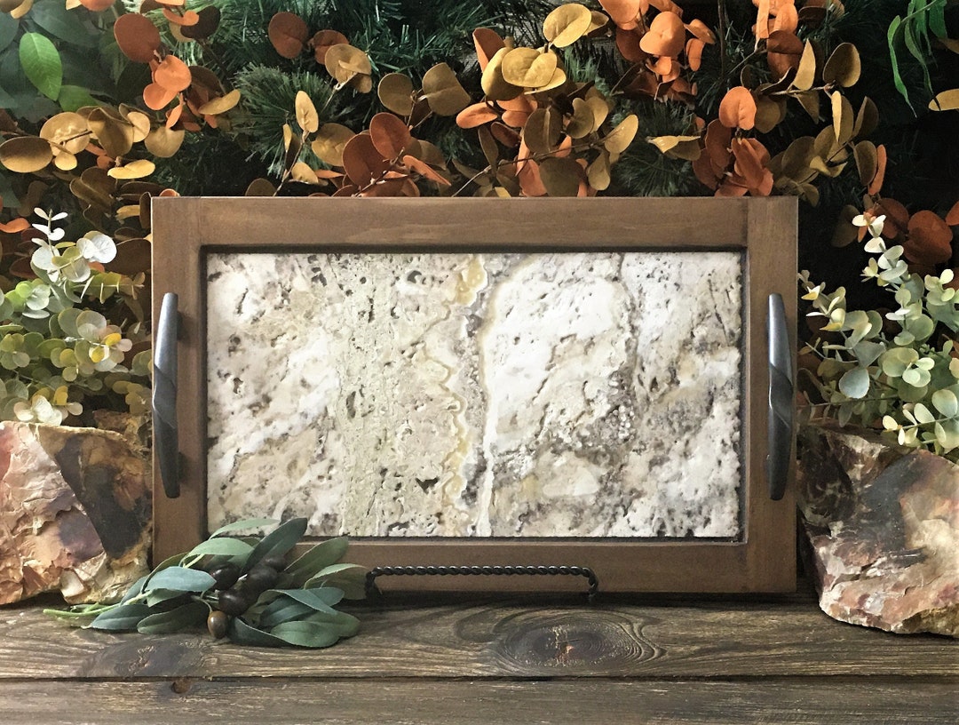 Wooden Vanity Tray. Wood Valet. Rustic Serving Tray With Handles