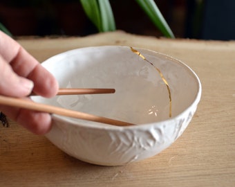 Set of two stoneware ceramic bowls / Gold detail / Organic / Art