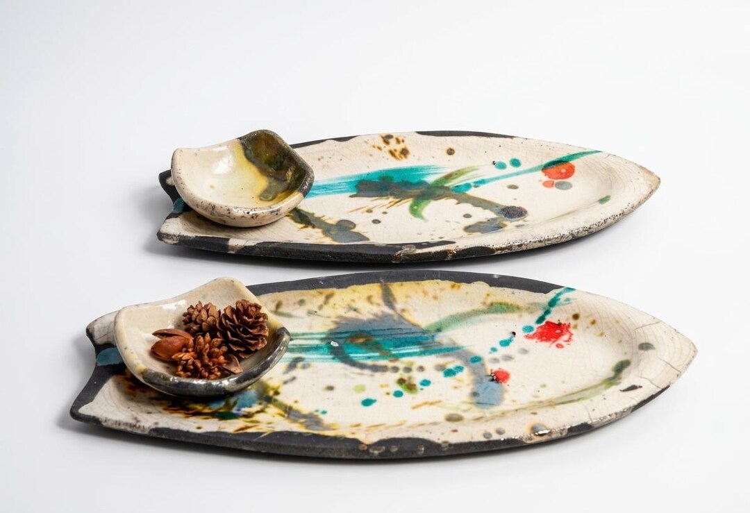 Racki Rushi Handmade Raku Ceramic Sushi Set for Two, Wabi Sabi Pottery Plates. - Etsy