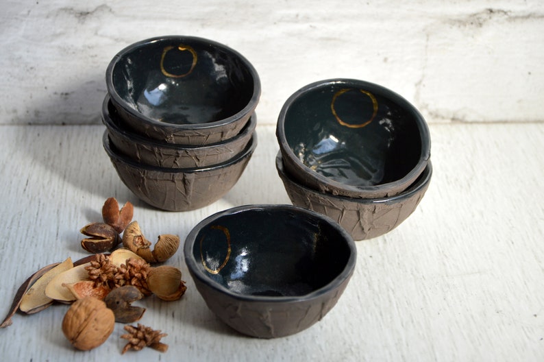 Set of six ceramic bowls / Stoneware / Gold luster / Handmade / Unique / Art image 1