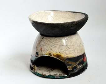 Lampada aromatica / Fatta a mano / Unica / Dipinta a mano / Arte / Ceramica Raku