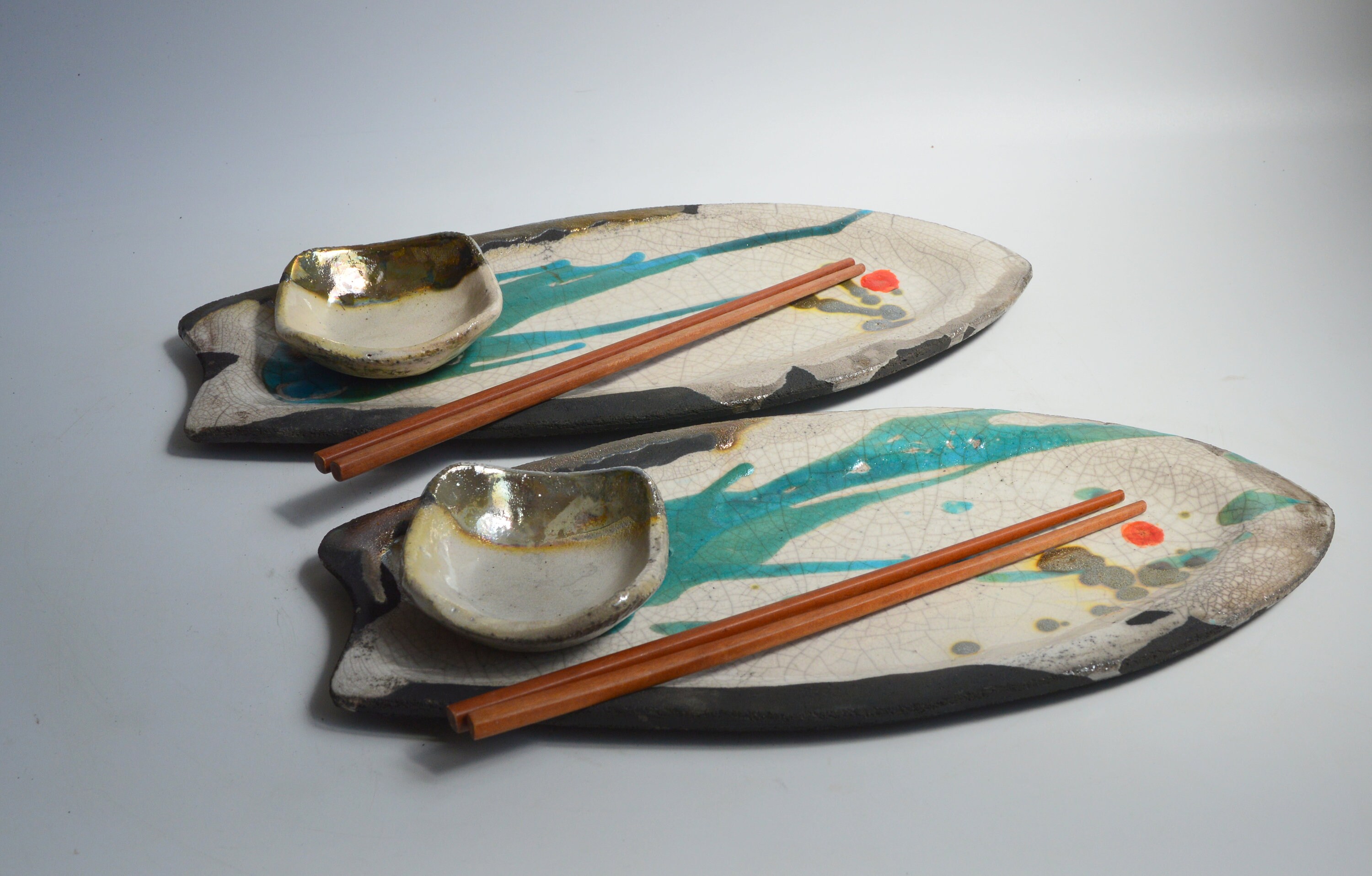 2 x Service Sushi - Sushi Plateau avec Baguettes Banc de Rangement Bols