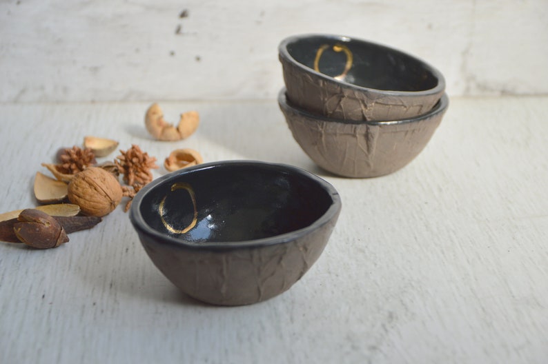 Set of six ceramic bowls / Stoneware / Gold luster / Handmade / Unique / Art image 4