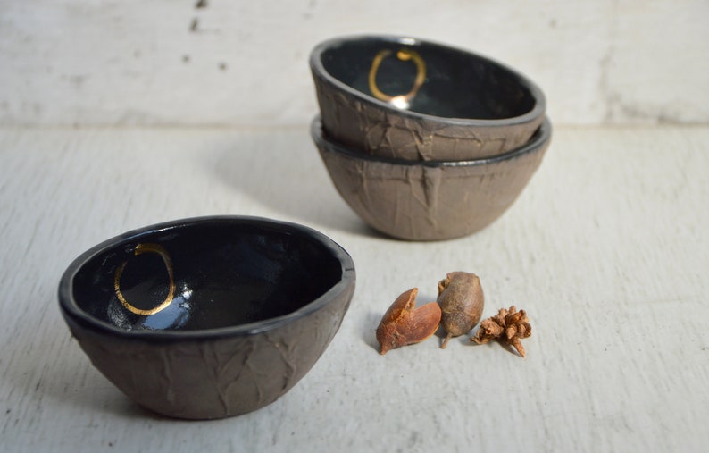 Set of six ceramic bowls / Stoneware / Gold luster / Handmade / Unique / Art image 3