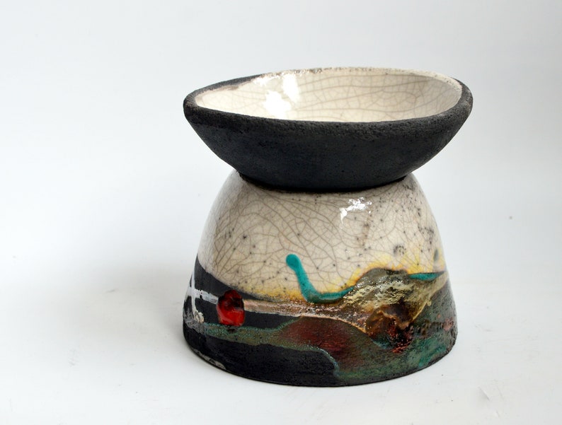 Aroma lamp / Handmade / Unique / Handpainted / Art / Raku ceramic image 3