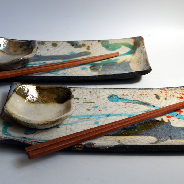 Sushi serving plates and bowls / Raku ceramic / HANDMADE / Art