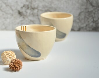 Set of two stoneware mugs / Art ceramic / Unique / Gold luster /