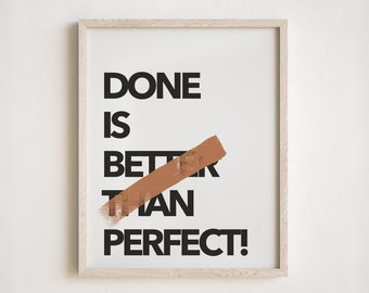 Imprimible motivacional, "Hecho es mejor que perfecto", decoración de oficina, regalos para perfeccionistas, arte mural para emprendedores, cita inspiradora