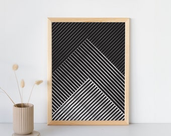 Lámina artística minimalista de rayas geométricas, blanco y negro (descarga digital)