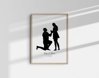 Retrato de silueta de pareja personalizado, dibujo para tarta de boda, arte de aniversario personalizado (descarga digital)