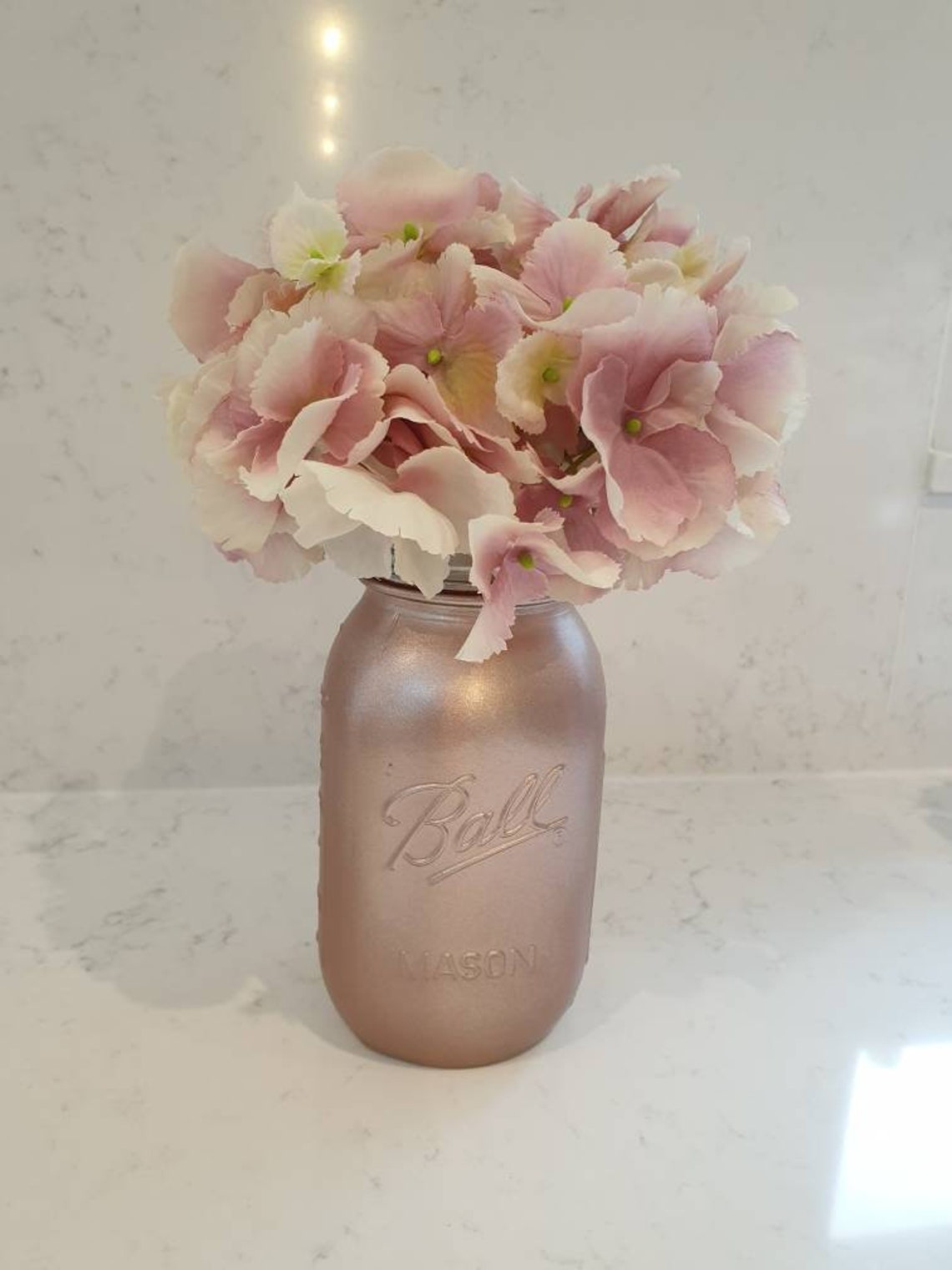 Rose Gold Mason Jar With Artificial Dusky Pink Hydrangea Etsy