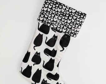 Black Cat Modern Christmas Stocking