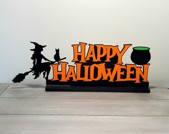 Halloween Table Decor, Witch and Haunted House Silhouette