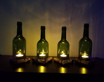 Hurricane lamp, Wine Bottle Candle Holders, Wine Bottle Lamp Set of 4