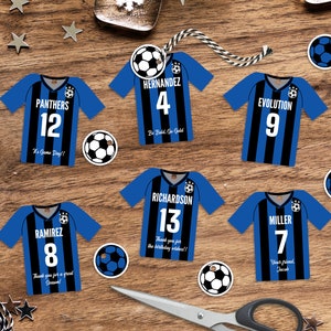 Tag modificabili per bomboniere di calcio, personalizzati, tag stampabili a forma di maglia, compleanno della squadra di calcio, download istantaneo, 2 dimensioni incluse, fai da te
