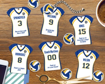 Editable Volleyball Party Favor Tags, personalized, Jersey Shaped Printable Tags, Team Birthday, Instant Download, 2 Sizes Included, DIY