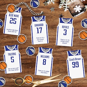 Étiquettes modifiables de faveur de partie de basket-ball, personnalisées, étiquettes imprimables de modèle de maillot, anniversaire d'équipe, téléchargement instantané, 2 tailles incluses, bricolage