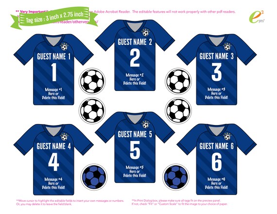 3 Soccer Jersey Tags With Editable Names Numbers and 