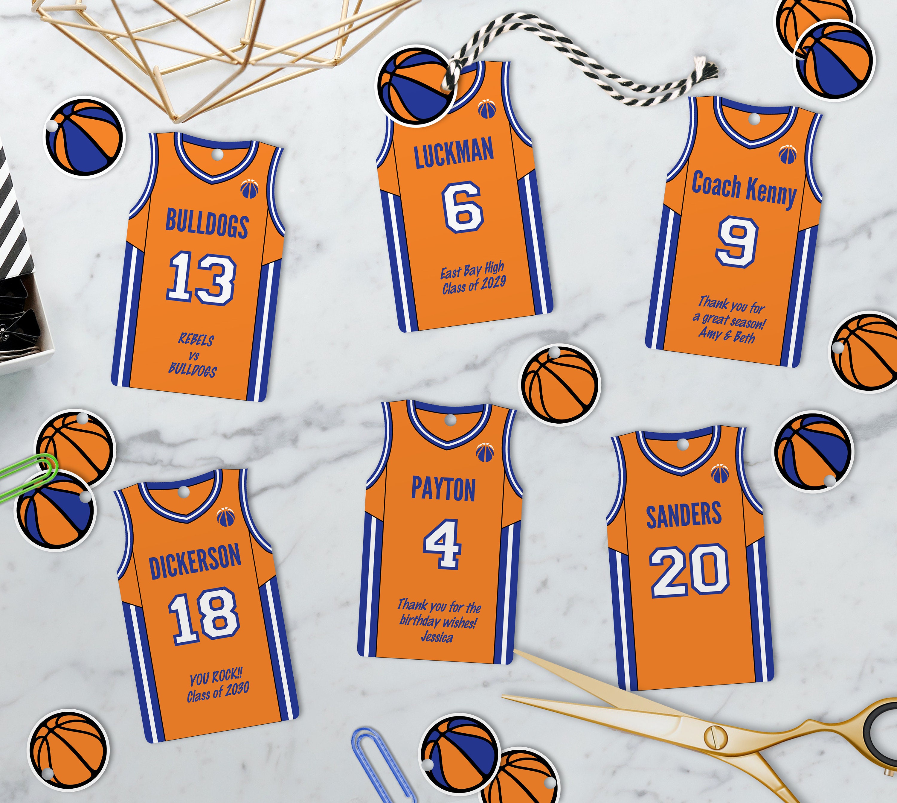 Editable Basketball Party Favor Tags Personalized Jersey Ball