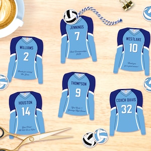 Etiquetas editables a favor de fiesta de voleibol, personalizadas, plantillas imprimibles de Jersey Ball, cumpleaños del equipo, descarga instantánea, 2 tamaños incluidos, bricolaje