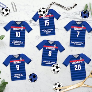 Étiquette de cadeau de fête de football modifiable, personnalisée, modèle imprimable de ballon de maillot, anniversaire de l'équipe de football, téléchargement immédiat, 2 tailles incluses, bricolage