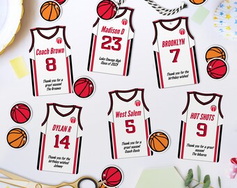 Bewerkbaar bedankje voor basketbalshirt: verjaardagsfeestje team (directe download)