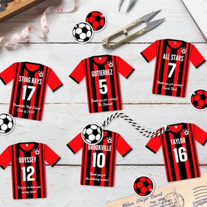 Bearbeitbare Fußball Party Favor Tags, personalisiert, Jersey geformt druckbare Tags, Fußball Team Geburtstag, Sofort Download, 2 Größen inbegriffen, DIY