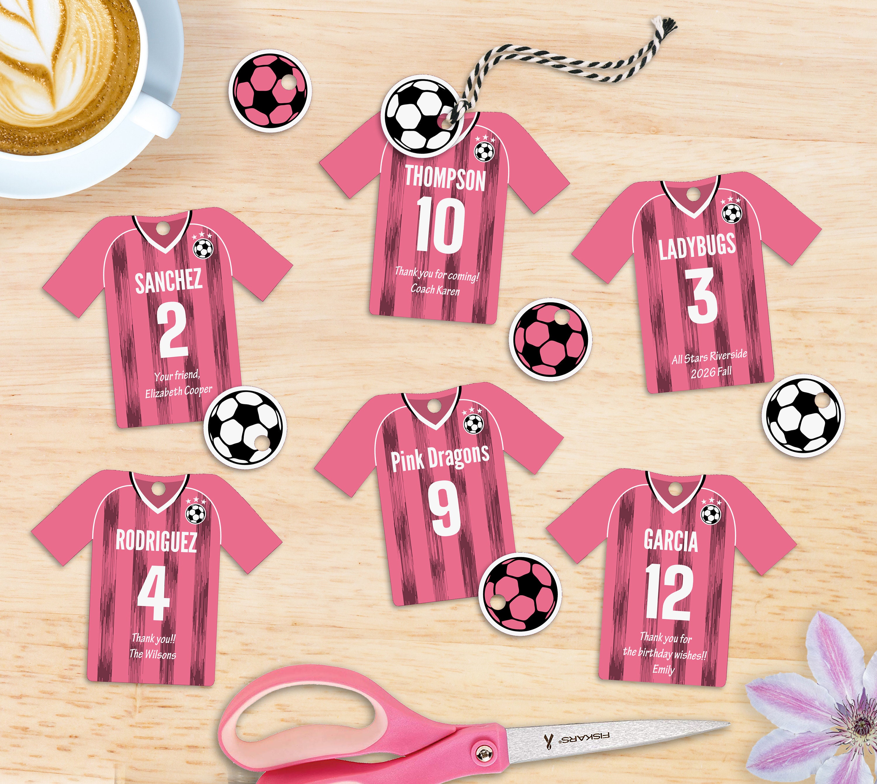 Editable Soccer Party Favor Tags Personalized Jersey Shaped 