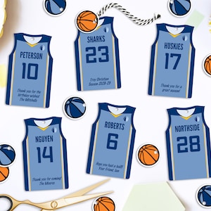 Bearbeitbare Basketball Party Favor Tags, personalisiert, Jerseyform druckbare Tags, Team Geburtstag, Sofort Download, 2 Größen enthalten, DIY