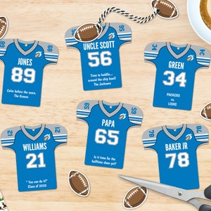 Bewerkbare voetbal partij gunst Tags, gepersonaliseerd, Jersey afdrukbare sjabloon, voetbalteam banket, Instant Download, 2 maten inbegrepen, DIY