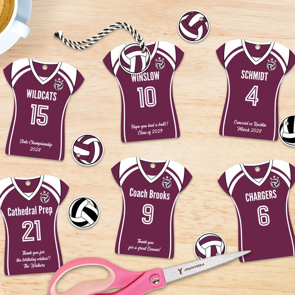 Editable Volleyball Party Favor Tags, personalized, Jersey Shaped Printable Tags, Team Birthday, Instant Download, 2 Sizes Included, DIY