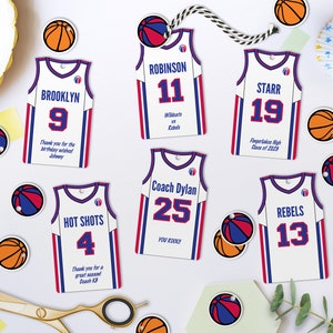 Editable Basketball Jersey Favor Tags: Team Birthday Party (Instant Download)