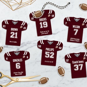 Etiquetas editáveis para lembrancinhas de festa de futebol, personalizadas, modelo para impressão de camisa, banquete de time de futebol, download instantâneo, 2 tamanhos incluídos, faça você mesmo
