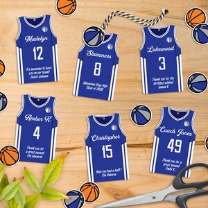 Étiquettes modifiables de faveur de partie de basket-ball, personnalisées, étiquettes imprimables de modèle de maillot, anniversaire d'équipe, téléchargement instantané, 2 tailles incluses, bricolage
