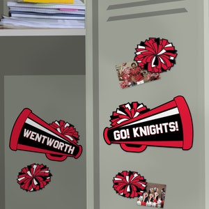 Locker bewerkbare Cheerleader Decor, gepersonaliseerde sjablonen, megafoon Pom Poms, Team Banquet Party, Instant Download, DIY Design door e2Press