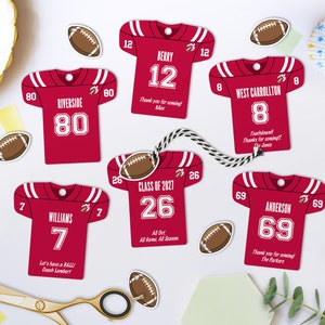 Etiquetas editáveis para lembrancinhas de festa de futebol, personalizadas, modelo para impressão de camisa, banquete de time de futebol, download instantâneo, 2 tamanhos incluídos, faça você mesmo