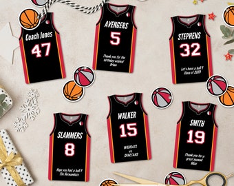 Etiquetas de recuerdo personalizadas para camisetas de baloncesto: Fiesta de cumpleaños del equipo (Descarga instantánea)