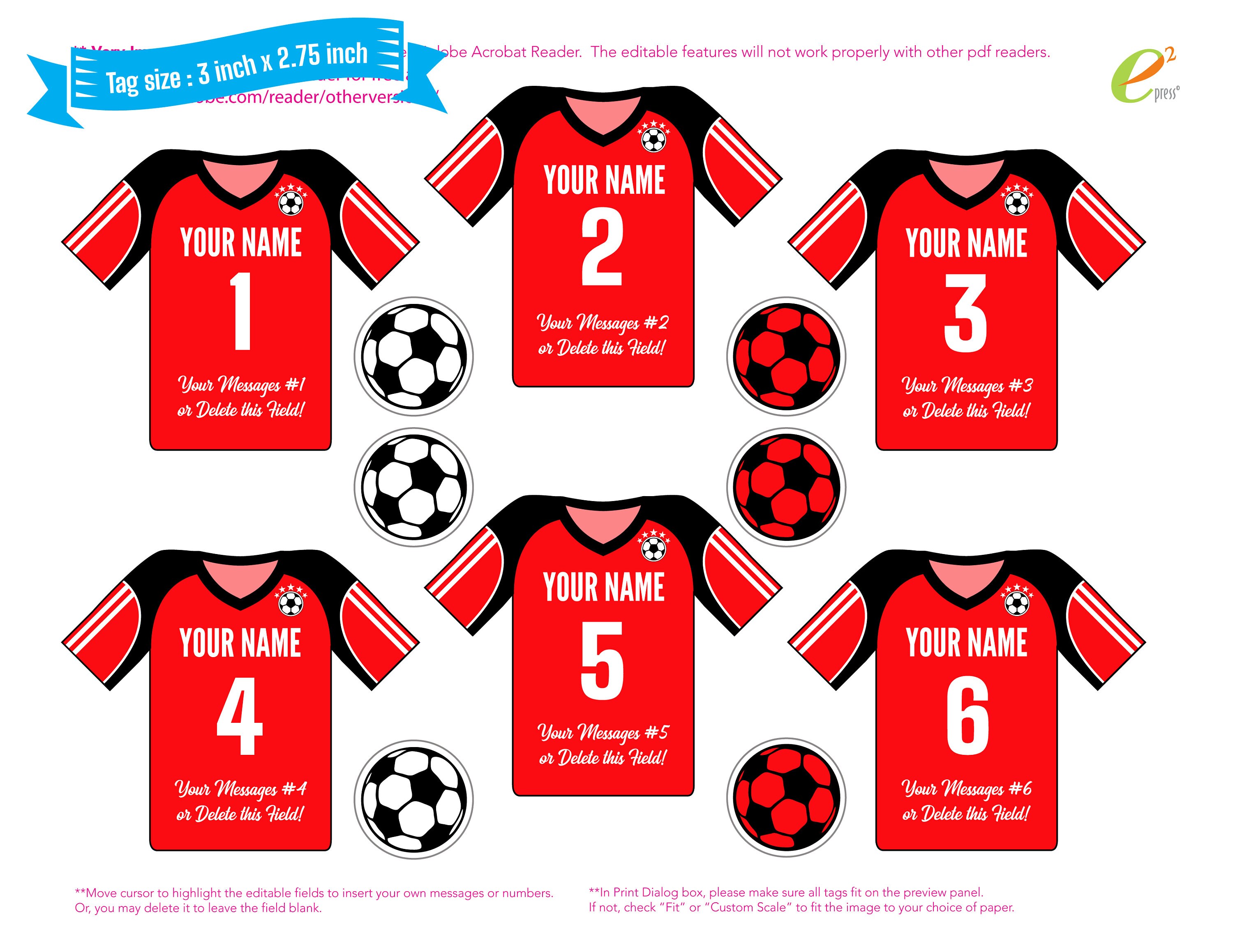 Editable Soccer Party Favor Tags Personalized Jersey Shaped 